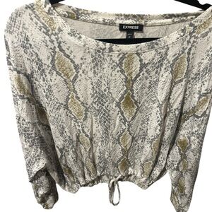 Express Women's Snake Print Top - Gray and Gold Medium Cropped